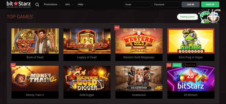 Screenshot of Bitstarz's page showing the top games