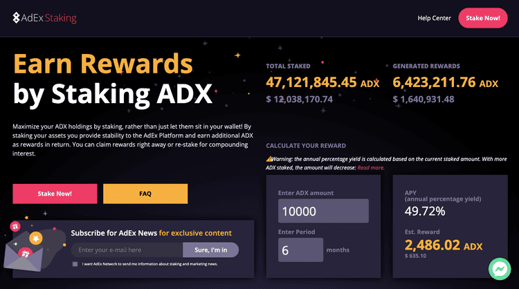 AdEx Staking Portal homepage
