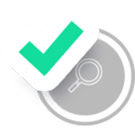 A magnifying glass icon with a checkmark