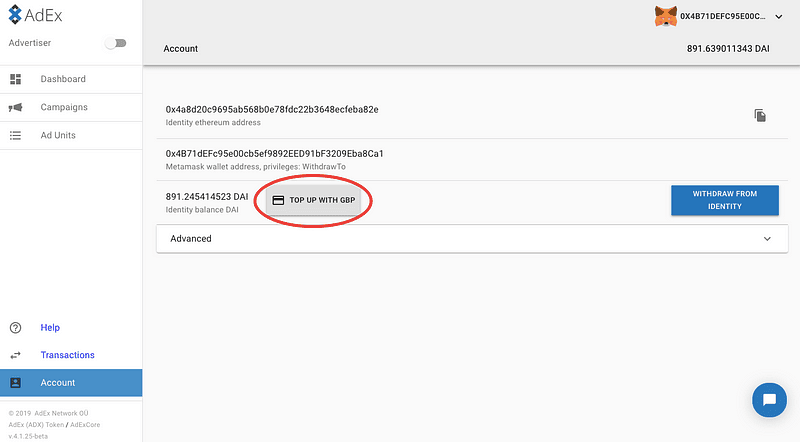 Top-up AdEx account with fiat