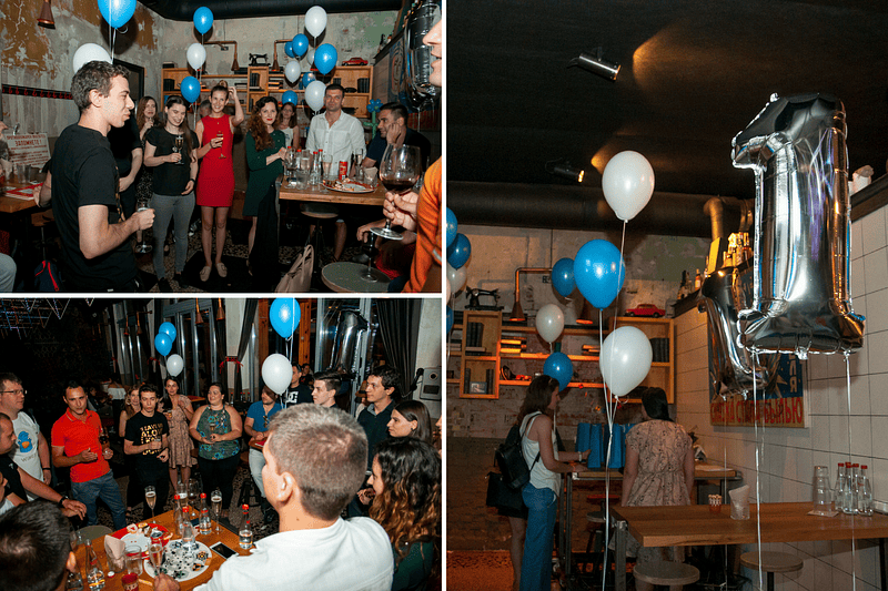 Collage of pictures from AdEx's first birthday party